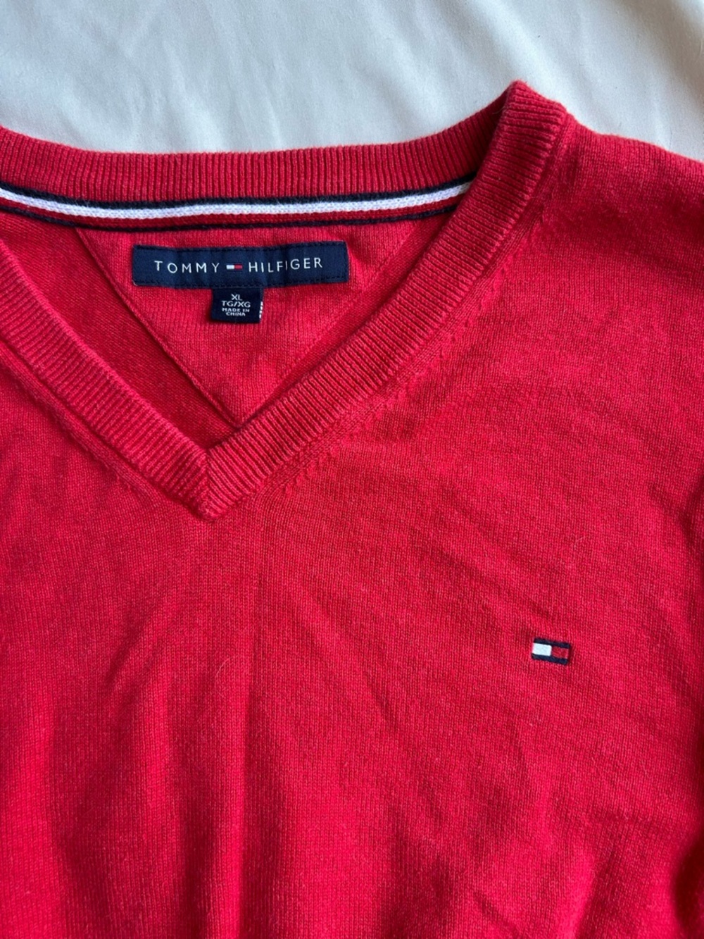 Tommy Hilfiger Men's Bright Red V-Neck Sweater